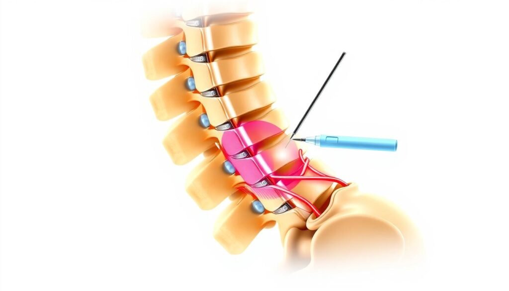 Lumbar epidural steroid injection procedure diagram.